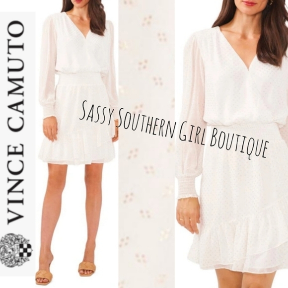 ⭐🆕 Vince Camuto white and gold metallic print mini dress - Picture 3 of 15